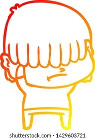 dibujo de línea de gradiente cálido de un niño de dibujos animados con pelo desordenado