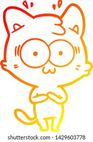 dibujo de línea de degradado cálido de un gato sorprendido