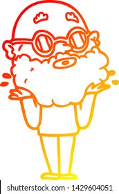 warm gradient line drawing of a cartoon curious man with beard and sunglasses
