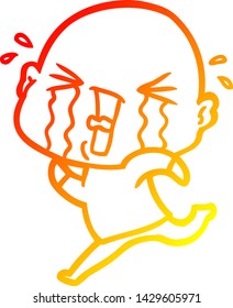 dibujo de línea de gradiente cálido de una caricatura llorando hombre calvo