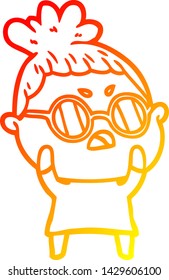 warm gradient line drawing of a cartoon annoyed woman