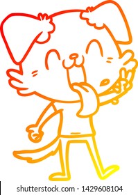warme Farbverlauf-Linienzeichnung eines Cartoon-Panting-Hundes