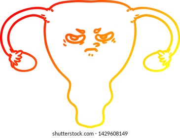 warm gradient line drawing of a cartoon angry uterus