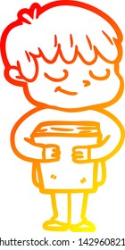 dibujo de línea de gradiente cálido de un niño feliz con dibujos animados