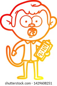 desenho de linha de gradiente quente de um macaco chocado de desenho animado