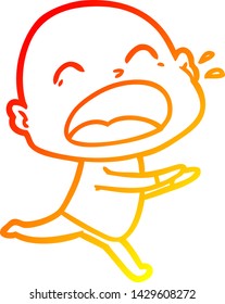warm gradient line drawing of a cartoon shouting bald man