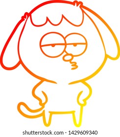 dibujo de línea de degradado cálido de un perro aburrido de dibujos animados