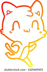 warm gradient line drawing of a cartoon happy cat
