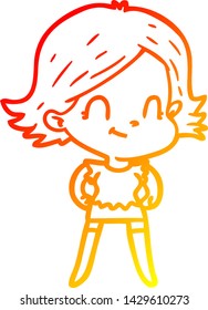 dibujo de línea de gradiente cálido de una chica amigable con dibujos animados