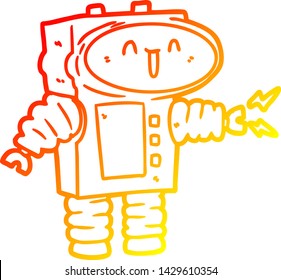 warm gradient line drawing of a cartoon robot