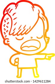 warm gradient line drawing of a cartoon cool hipster girl talking