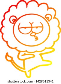 warm gradient line drawing of a cartoon bored lion dancing