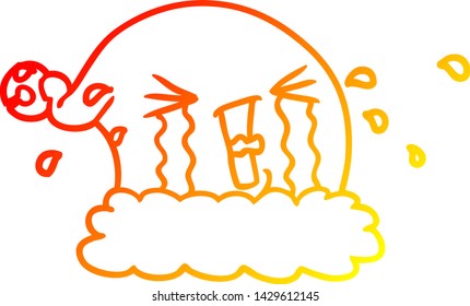 warm gradient line drawing of a cartoon christmas hat crying