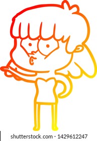 dibujo de línea de gradiente cálido de una niña que silba dibujos animados