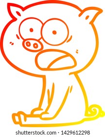 warm gradient line drawing of a cartoon sitting pig shouting