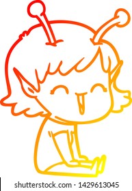 dibujo de una línea de degradado cálido de una chica alienígena que se ríe