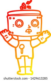warme Farbverlauf-Linienzeichnung eines Cartoon-Roboters