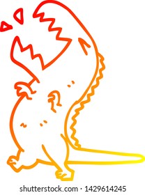 warm gradient line drawing of a cartoon roaring t rex