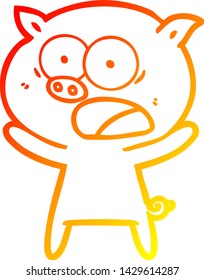 warm gradient line drawing of a cartoon pig shouting
