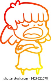 warm gradient line drawing of a cartoon woman talking loudly