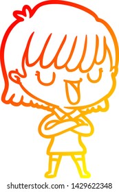 warm gradient line drawing of a cartoon woman