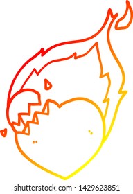 warm gradient line drawing of a cartoon flaming heart