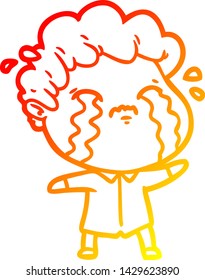 warm gradient line drawing of a cartoon man crying