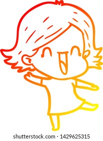 warm gradient line drawing of a cartoon laughing woman