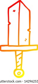 warm gradient line drawing of a cartoon golden dagger