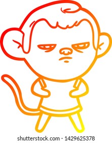 warm gradient line drawing of a cartoon monkey