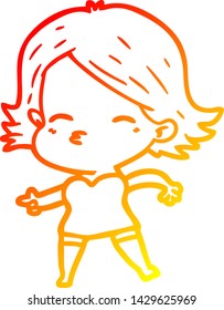 warm gradient line drawing of a cartoon woman pointing