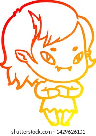 dibujo de línea de gradiente cálido de una chica vampiro amigable de caricatura