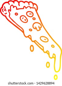 dibujo de línea de degradado cálido de una porción de caricatura de pizza