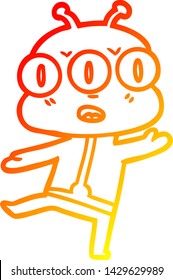 dibujo de línea de gradiente cálido de una caricatura alienígena de tres ojos