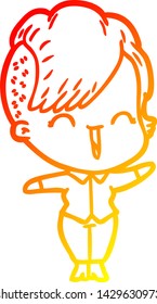 dibujo de línea de gradiente cálido de una chica hipster feliz con dibujos animados