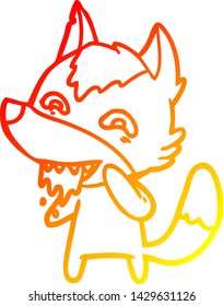 dibujo de línea de degradado cálido de un lobo hambriento de dibujos animados