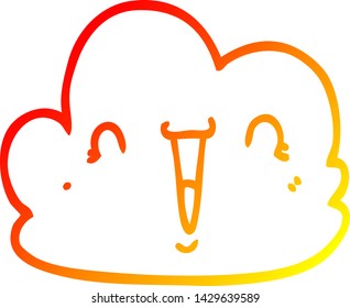 dibujo de línea de degradado cálido de una nube feliz de dibujos animados