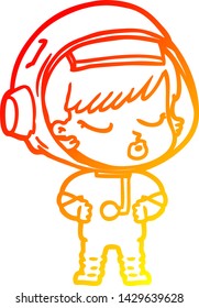 dibujo de línea de gradiente cálido de una caricatura una chica astronauta