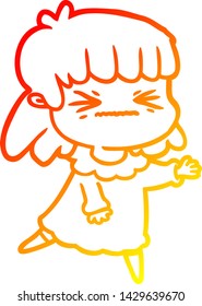dibujo de línea de gradiente cálido de una niña furiosa de caricatura