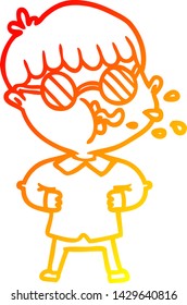 warm gradient line drawing of a cartoon boy wearing spectacles