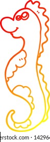 warm gradient line drawing of a cartoon sea horse