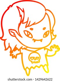 dibujo de línea de gradiente cálido de una chica vampiro amigable de dibujos