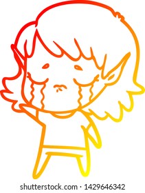 dibujo de línea de gradiente cálido de una niña elfo llorando