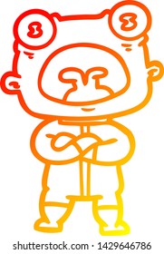 warm gradient line drawing of a cartoon weird alien communicating