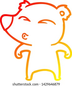 dibujo de línea de degradado cálido de un oso silbador de dibujos animados