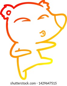 dibujo de línea de degradado cálido de un oso silbador de dibujos animados