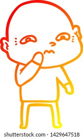 warm gradient line drawing of a cartoon nervous man