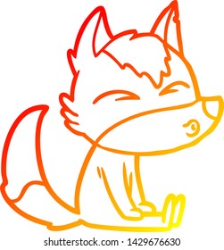 warm gradient line drawing of a cartoon wolf whistling