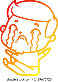 dibujo de línea de degradado cálido de un hombre de dibujos animados llorando