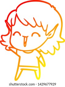 dibujo de línea de gradiente cálido de una chica elfo de caricatura